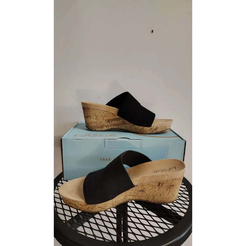 Life Stride Like New Divine Black Wedge Sandals 10‎